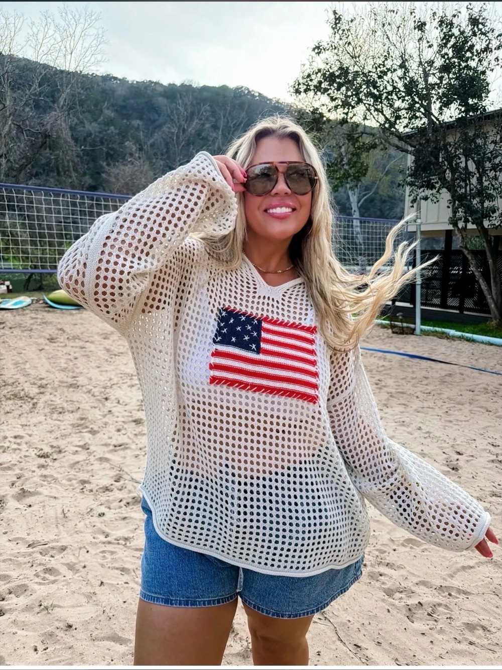 Blakeley Freedom Flag Patch Pullover in Ivory Plus